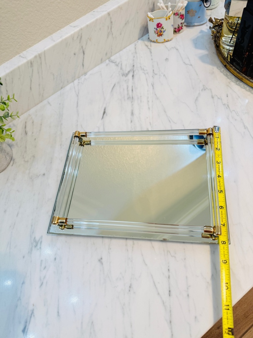 Vintage Modern Glass and Gold Mirrored Vanity Tray - Picture 12 of 14